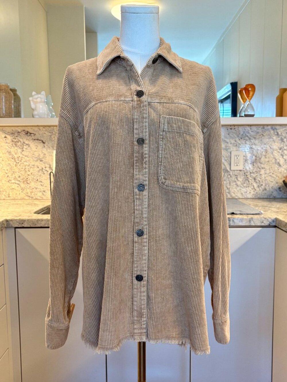 LA MIEL Corduroy Frayed Hem Shirt Jacket